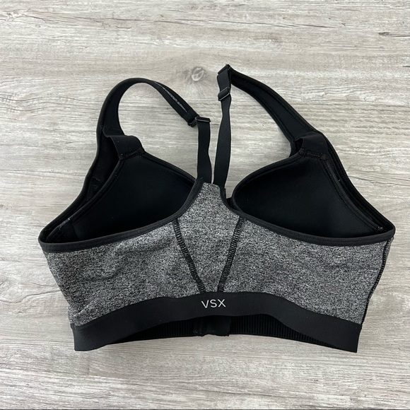 Victoria's Secret VSX Knockout Front Zip Sports Bra 32D Gray Black Padded - Picture 4 of 9